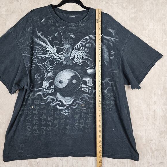 Vintage Y2K Graphic Shiry Mens XL Asian Yin Yang Skull Streetwear Grunge Dragon - Picture 3 of 5